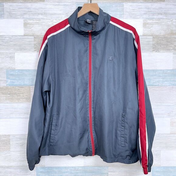 Starter Basic Track Jacket Black Red Full Zip Mock Neck Mesh Lined Mens XL - Picture 1 of 8